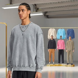 Felpa Oversize da Uomo con Logo Personalizzato, <span class=keywords><strong>Stile</strong></span> Lavaggio Acido, 100% Cotone, <span class=keywords><strong>Abbigliamento</strong></span> <span class=keywords><strong>Vintage</strong></span> Tradizionale - Product Image 3