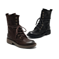 Bottes montantes vintage pour femme, style workwear, à lacets et brides, talon haut, semelle extérieure en caoutchouc, respirantes pour l'hiver
