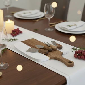 Juego de Tablas para Cortar Queso de <span class=keywords><strong>Madera</strong></span> de Acacia y Mármol con Cuchillos Personalizados para Utensilios de Cocina, Regalo Perfecto - Product Image 2