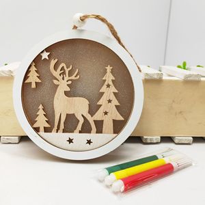 Ornement de Noël rond en bois à suspendre, motif renne découpé au laser, décoration en MDF pour la maison, cadeau de fêtes PB0365 - Product Image 1