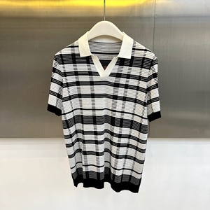 Luxury quality Loro old style casual slim-fit business Piana stretch summer striped short-sleeved Knitted polo <b>shirt</b> For men - Product Image 1