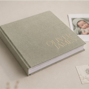 Diario de Bebé con Cubierta de Lino Personalizada, con Caja de Regalo, Tapa Dura, Libro de Recuerdos <span class=keywords><strong>para</strong></span> Bebé, Álbum de Recuerdos con Lámina Dorada <span class=keywords><strong>para</strong></span> Regalos de Recién <span class=keywords><strong>Nacido</strong></span> - Product Image 3