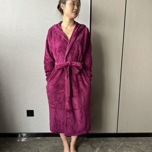 Hotel Home Soft <span class=keywords><strong>accappatoio</strong></span> fabbricazione professionale <span class=keywords><strong>lusso</strong></span> per <span class=keywords><strong>donna</strong></span> pigiama Robes 100% poliestere con cappuccio tinto in filo tessuto - Product Image 3