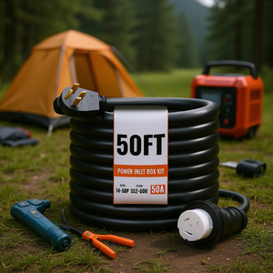 ชุดกล่องต่อสายไฟ 50 ฟุต 50 แอมป์ สายเคเบิล STW สำหรับเครื่องกำเนิดไฟฟ้า สายยาง ปลั๊ก Nema แบบล็อคเกลียว กล่องเจาะรูสำเร็จรูป - Product Image 2