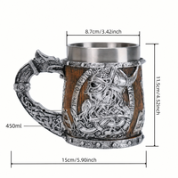Chope a Biere Viking Dragon Anse Acier Inoxydable 304 Resine Medievale Tankard Retro Guerrier Cadeau