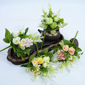 Bouquet de roses artificielles Dongchen Crafts, fleurs en soie 10cm-30cm, blanc, jaune, vert, décoration de mariage - Product Image 4