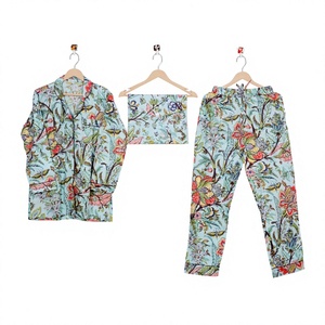 Conjunto de pijama de algodón puro con estampado de bloque indio para mujer, vestido Maxi, ropa de día Floral de verano, mangas bohemias hechas a mano para ropa de dormir - Product Image 1