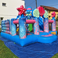 Château Gonflable Commercial Thème Sirène avec Toboggan et Coquillages Océaniques pour Fêtes d'Enfants