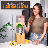 Nouveauté, fabrication moderne, distributeur de boissons en acrylique de qualité supérieure, transparent avec support en bambou