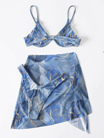 Nouveau style 2026 – Maillot de bain européen pour femme – Bikini trois pièces sexy à motif marbré, impression numérique, tissu respirant – Vente en gros
