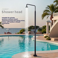 Ensemble de douche sans barre coulissante, colonne de douche extérieure en acier inoxydable brossé, moderne, verticale au sol, mitigeur chaud/froid à poignée unique