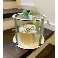 Boîte à gâteau transparente ronde en PET transparent de haute qualité avec couvercle et ruban boulangerie fête d'anniversaire boîtes à gâteaux Surprise boîte transparente gâteau