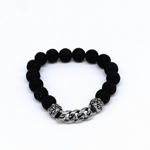 Pulsera de piedra volcánica yunnique, cadena de plata tibetana de 10mm, diseño de flores, regalo de joyería unisex - Product Image 1