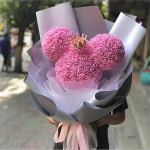 Bouquet Holder Hot Sale PE Mickey Bear for Gift with Paper Head Gift Valentine Rose Mother's Day Fancy New Year Gift for Wife