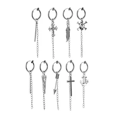 Ztech — boucles d'oreilles Punk pour femmes et hommes, bijoux en titane et acier, pendentif croisé, longue chaîne, goutte, pampilles, suspendue