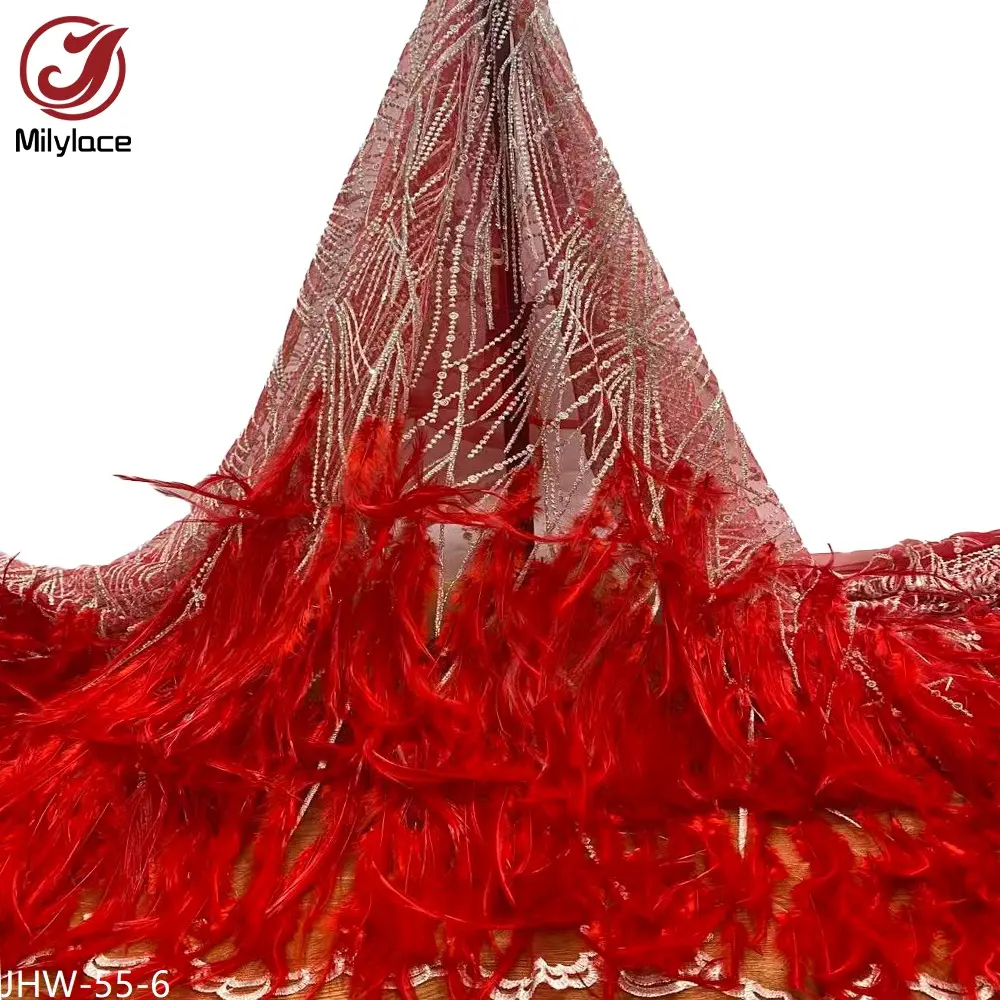 Роскошный женский материал для платья с вышивкой из мягкого меха африканский тюль с бусинами 3D кружевная ткань с перьями