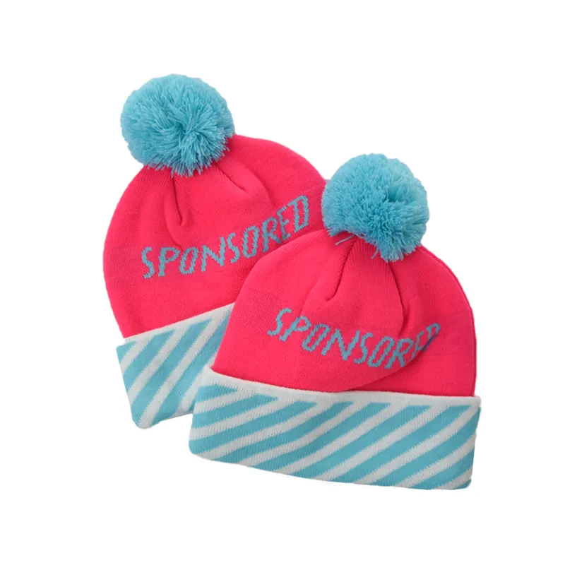 Moda sevimli pembe çift pom kış bebek şapkaları özelleştirme sıcak tutmak örme çocuklar bebek şapka