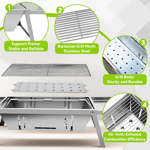 Parrilla de Carbón de Acero Inoxidable, Estilo <span class=keywords><strong>Argentino</strong></span>, Plegable, Comercial, Mini Barbacoa para Exteriores - Product Image 5