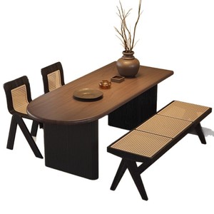 Ensemble table et chaises de salle à manger 4 pièces en bois massif, design moderne semi-circulaire pour petites maisons, style îlot mural - Product Image 1
