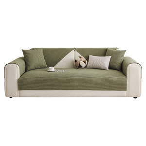 SkSolid Color Waterproof Striped Sofa <b>Cushion</b> Chenille Pad Type Machine Washable All Season Pet Friendly Sofa <b>Cover</b> - Product Image 1