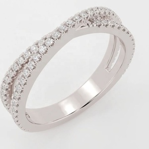 Diseño único Cruz sobre doble banda 1,5mm U-prong Pave Diamond Anillos Mujeres 14K 18K Oro Anillo de bodas Compromiso - Product Image 5