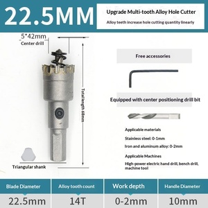 Broca de Acero de Tungsteno con Múltiples Dientes, Broca para Tubos Redondos de Acero Inoxidable con Vástago Hexagonal, Escariador de Aleación de Aluminio de 19.5mm 22.5mm - Product Image 6