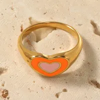 Niedlicher Zweifarbiger Rosa Herz-Emaille Vergoldeter Edelstahl Mode-Fingerring Trendiges Tägliches Schmuck-Accessoire