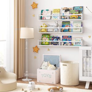 Estantes Flotantes Largos <span class=keywords><strong>de</strong></span> Madera Blanca para Niños Pequeños, Estantes Colgantes <span class=keywords><strong>de</strong></span> Pared para Libros, para la Habitación <span class=keywords><strong>de</strong></span> Bebés y Niños - Product Image 3