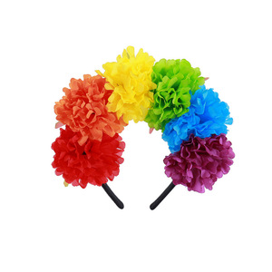 Diadema del Día DE LOS Muertos para mujer, corona de flores rosas de Color de contraste artificial con <span class=keywords><strong>estambre</strong></span>, tocado <span class=keywords><strong>mexicano</strong></span> para Festival de Halloween - Product Image 5