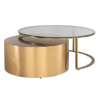 Ensemble de 2 tables basses modernes de luxe Base en acier inoxydable doré brossé avec table d'appoint en verre pour la maison, l'hôtel, les meubles de salon