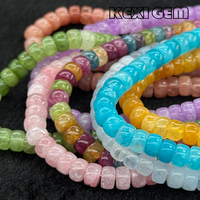 Perles de calcédoine améliorées en forme de pilule 4x6mm bleues/rose/violettes, brin de perles de calcédoine rondes, perles intercalaires en pierre naturelle