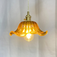 Rétro Americana feuille de lotus lampe suspendue nostalgique chez l'habitant Restaurant étude balcon entrée laiton verre plafonnier