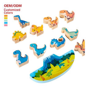 Hot Style Children's Wooden Block Set Dinosaur Themed Early Education Animal Balance Building Block Toys Factory Direct Sale - Product Image 3