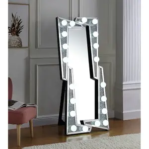 조명 거울 크리스탈 인피니티 플로어 미러 럭셔리 유럽 대형 독립형 나무 대형 플로어 미러 LED
