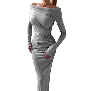 Robes longues personnalisées OEM de haute qualité, nouvelle collection automne-hiver, design élégant, col ras du cou, coupe ajustée, style unique, sexy et simple - Product Image 2