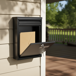 Wall Mount <b>Security</b> Mailbox Galvanized Iron Black With Lock And 2 Keys For Home Use - Product Image 2