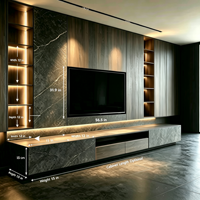 Meuble TV mural de luxe sur mesure XINGRUO, finition grain de noyer, texture de pierre intégrée, pour maison résidentielle haut de gamme