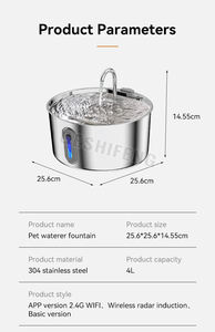 Dispenser Air Minum Hewan Peliharaan Nirkabel Pintar dari Baja Anti Karat Kapasitas Besar, Air Mancur Kucing Tanpa Kabel, Produk Pabrik untuk Rumah dan Taman - Product Image 6