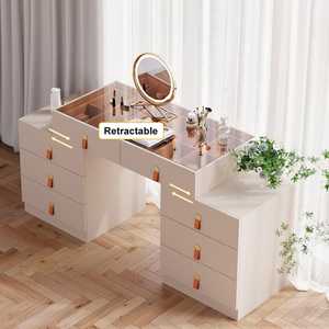 Meubles de chambre à coucher modernes et luxueux Coiffeuse à maquillage escamotable en verre trempé avec îlot de rangement et coiffeuse à 8 tiroirs - Product Image 3