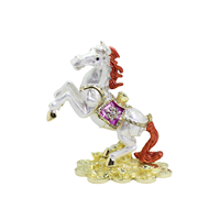 SHINNYGIFTS Style chinois cheval Figurine Statue cheval chanceux argent pièce bibelot boîte décoration de la maison ornements bureau nouvel an cadeau