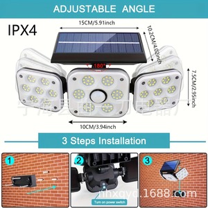 Solar Powered Folding LED Three Head Lamp With <b>Motion</b> <b>Sensor</b> For Outdoor Courtyard And Home Use - Product Image 5