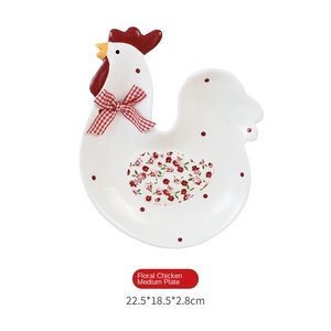 Assiette en céramique rouge à motif de dessin animé en forme de poulet, pour dessert, <span class=keywords><strong>petit</strong></span>-déjeuner, thé de l'après-midi, style moderne et simple, forme irrégulière, <span class=keywords><strong>Chine</strong></span> - Product Image 6