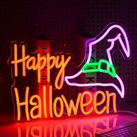 Letrero Luminoso de Neón de Halloween al por Mayor Neonawall, Letrero Luminoso USB con Sombrero Morado y Verde Misterioso para Decoración de Halloween