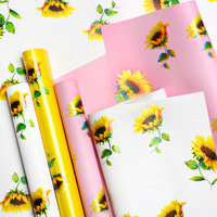 Papier d'emballage floral de luxe imperméable à l'eau, motif tournesol imprimé, feuilles de bouquet floral en papier PE, matériel d'emballage cadeau et artisanal