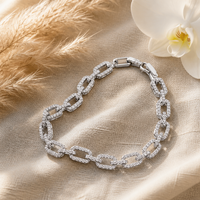 Bracelet chaîne trombone en laiton argenté pour femme, serti de zircons CZ, bracelet à maillons entièrement scintillant, cadeau élégant