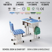 Ensemble de bureau et chaise pour étudiants en métal moderne, hauteur réglable, mobilier de classe pour écoles primaires, vente en gros
