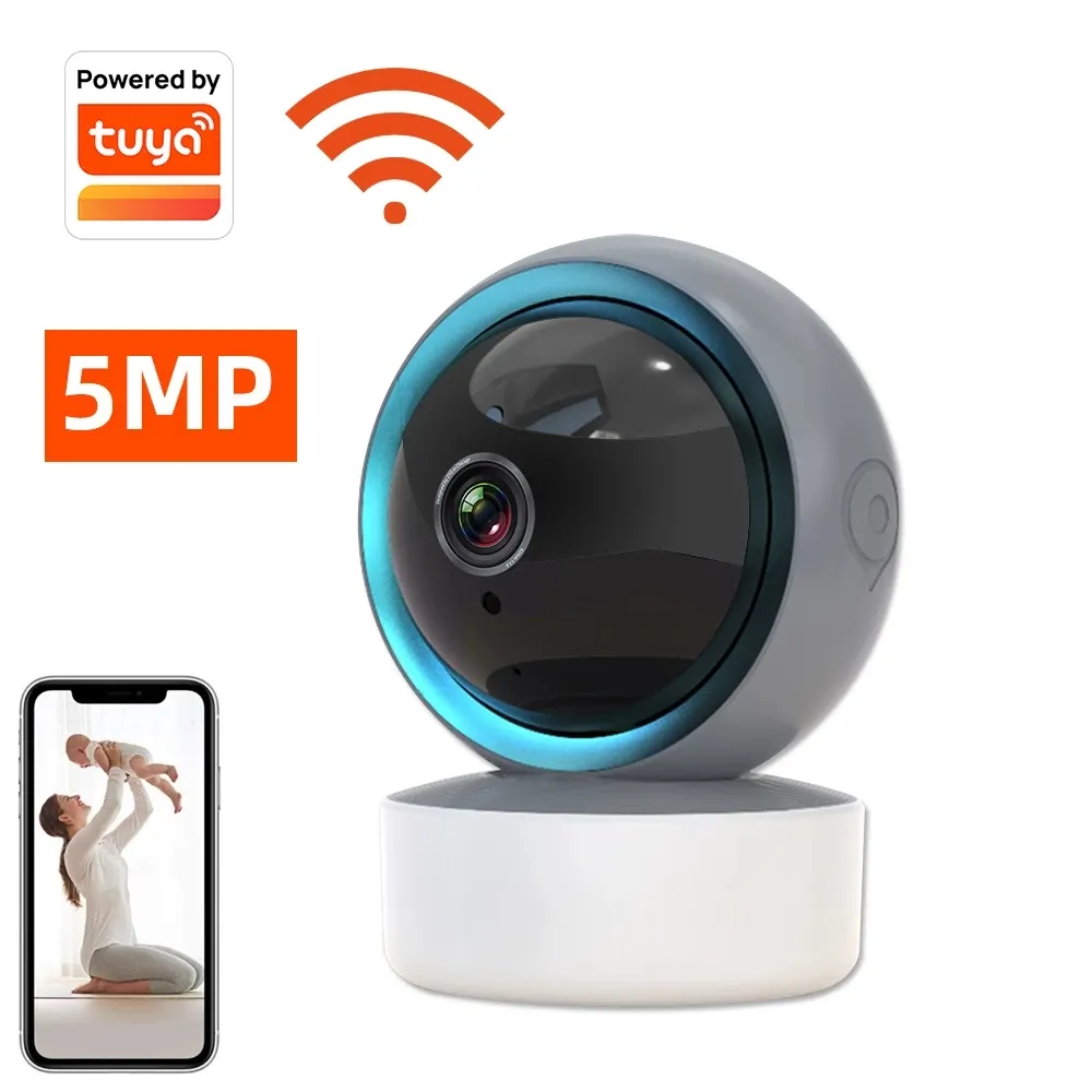 Cámara de seguimiento Wifi Tuya de 5MP, videocámara de videovigilancia HD con visión nocturna, Audio bidireccional, nube automática, inteligente, IP de seguridad para el hogar