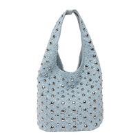 Trendige Vintage Nieten-Verzierte Y2k Punk Damen Sommer Mode Kleine Schultertasche Polyester Bucket Designer RFID-Verschluss
