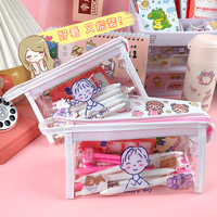 Collège lycée étudiant papeterie sacs porte-crayon série Triangle sac cosmétique personnalisé Transparent mignon dessin animé PVC mode