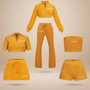 OEM LOGO personnalisé tissu éponge femmes ensemble serviette éponge tissu vêtements moulante veste et short pantalon 2 pièces femmes survêtements - Product Image 3